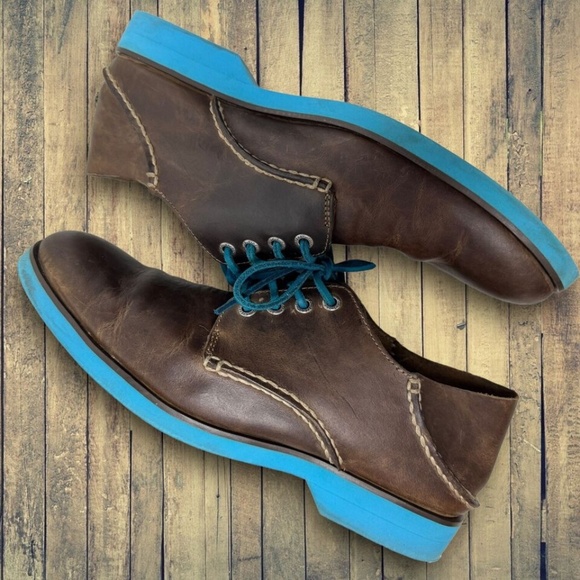 Sperry Top Sider Mens 8 M Dark Brown Leather Oxfords Blue Laces, Soles - Picture 2 of 9